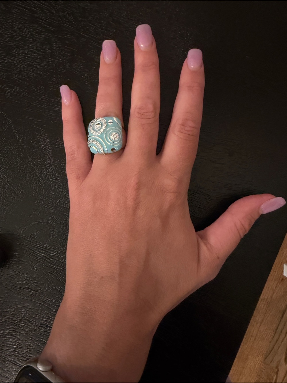 Turquoise Enamel Statement Ring with Crystal Accents